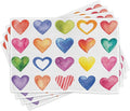 Ambesonne Grunge Place Mats Set of 4, Rainbow Color Heart Shapes Valentine's Day Design Romantic His and Hers Theme, Washable Fabric Placemats for Dining Table, Standard Size, Red Multicolor