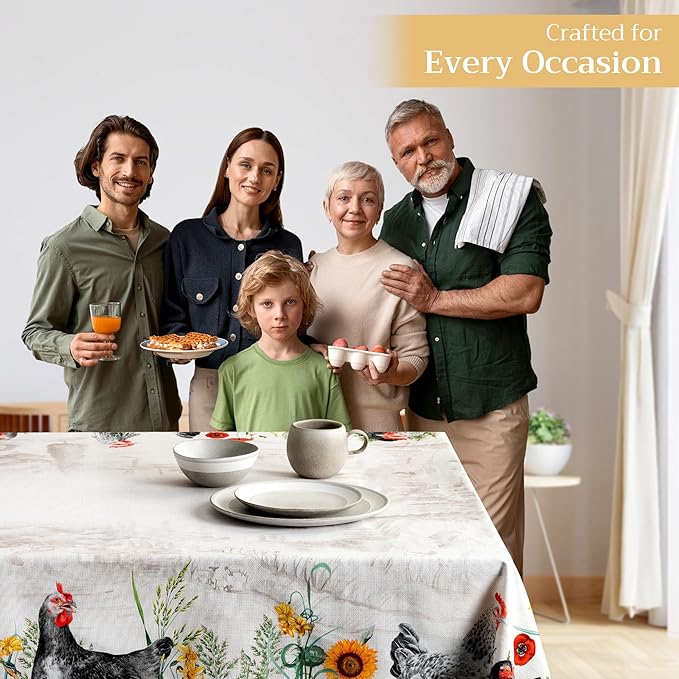 Maison d' Hermine Table Cloth Square Table 100% Cotton 60 x 60 Inches Tablecloth Reusable Decorative for Dining Room Farmhouse Home Valentines Day Decorations Spring Summer - Basse Cour