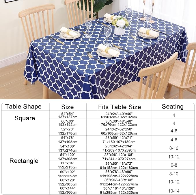 Smiry Rectangle Table Cloth, Waterproof Vinyl Tablecloth with Flannel Backing for Rectangle Tables, Wipeable Spillproof Plastic Tablecloths for Dining, Camping, Indoor and Outdoor (54"x120", Navy)
