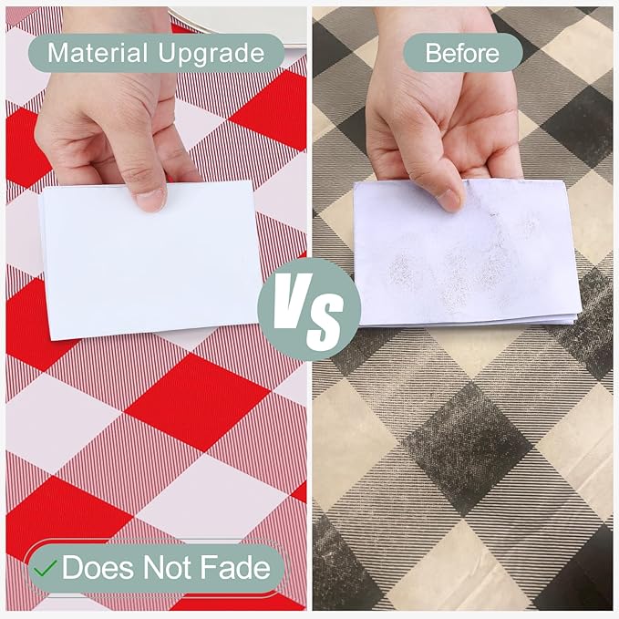 misaya Rectangle Waterproof Vinyl Table Cloth, Buffalo Flannel Backed Tablecloth, Wipeable Plastic Table Cover for Valentine's Day, Dinner, Kitchen, Outdoor (60" x 120", Red and White)