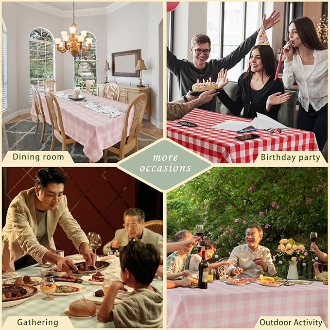 BALCONY & FALCON Gingham Table Cloth Rectangle – Reversible Water-Resistant Cotton Checkered Tablecloth for Valentine， Outdoor Picnic, Camping, Kitchen, Holiday Party Decor (Red White, 55x71 Inch)