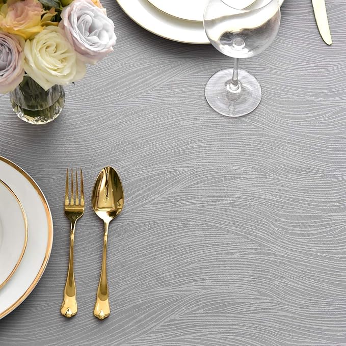 maxmill Square Tablecloth Swirl Design Water Resistance Antiwrinkle Heavy Weight Soft Table Cloth for Buffet Banquet Parties Event Holiday Dinner Square 52 x 52 Inch Light Grey