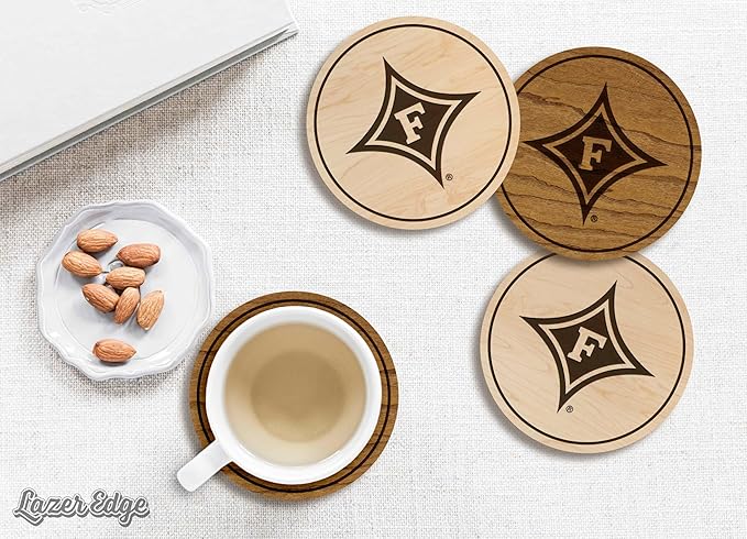 LazerEdge Furman University Wooden Coaster Set - Cherry Wood - Officially Licensed Product - 4-Pack