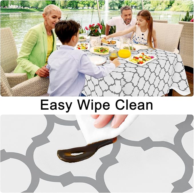 Smiry Round Plastic Table Cloth, Waterproof Vinyl Tablecloth with Flannel Backing for Round Tables, Wipeable Spillproof for Dining, Camping, Indoor and Outdoor (60" Round, White)