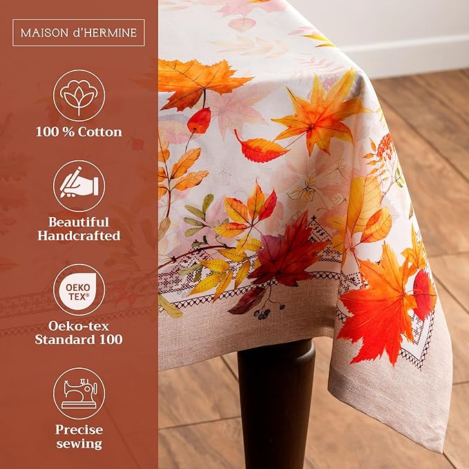 Maison d' Hermine Table Cloth Rectangle Table 100% Cotton 54 x 72 Inches Fall Tablecloth Reusable Everyday Use for Thanksgiving Christmas Decorations Dining Farmhouse Party (Amarante)