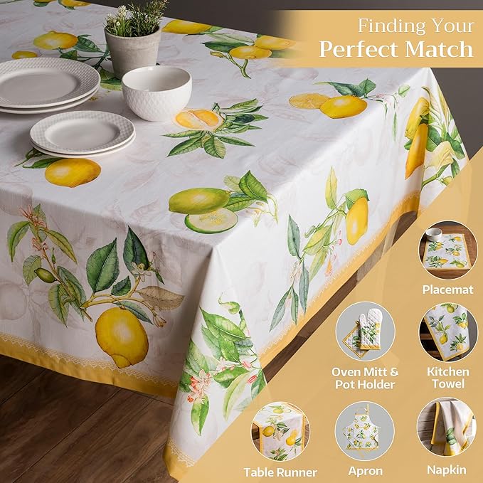 Maison d' Hermine Table Cloth Square Table 100% Cotton 54 x 54 Inches Tablecloth Reusable Decorative for Dining Room Farmhouse Home Valentines Day Decorations Spring Summer - Limoncello