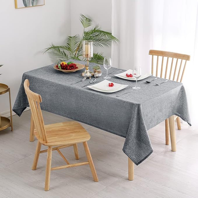 Hiasan Faux Linen Rectangle Tablecloth - Wrinkle and Stain Resistant Washable Table Cloth for Kitchen Dining Room Holiday Table Cover for Party Dinner, Grey, 60 x 120 Inch