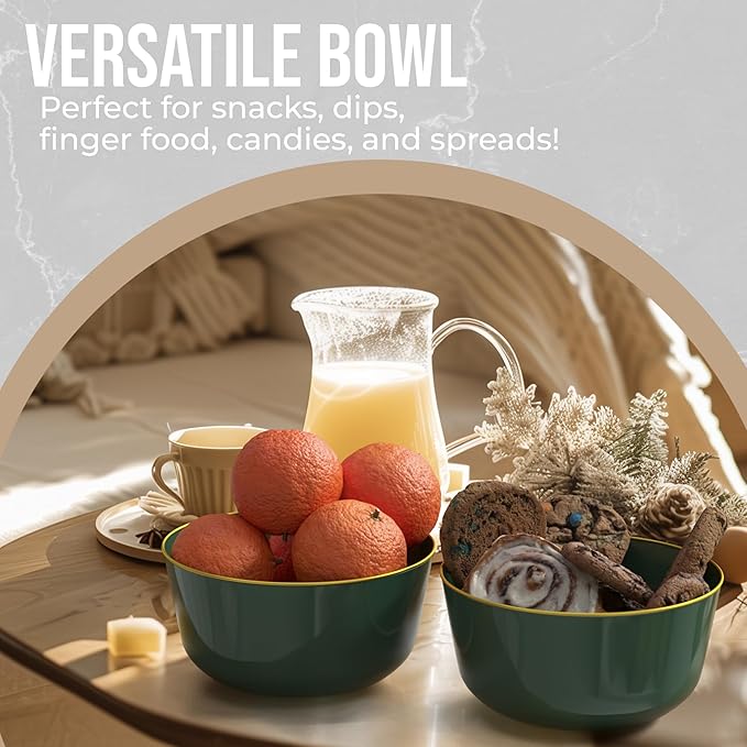 Trendables Plastic Bowls Disposable Bowls 24 Oz Bowl Set Of 10 Green Gold Rimmed Fancy Plastic Serving Bowls Perfect Plastic Ice Cream Bowls Plastic Salad Bowls Plastic Candy Bowl