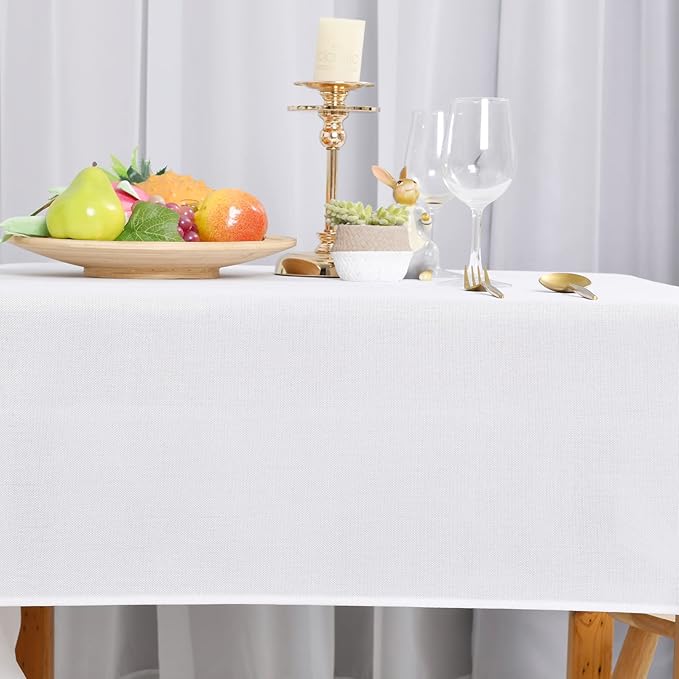 Hiasan 2 Pack Faux Linen Square Tablecloth - Wrinkle and Stain Resistant Washable Table Cloth for Kitchen Dining Room Holiday Table Cover for Party Dinner, White, 70 x 70 Inch