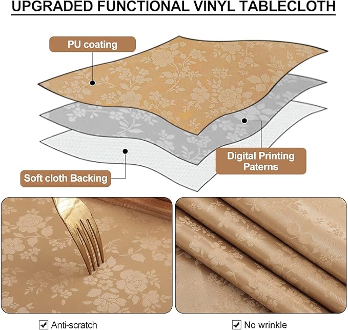 Smiry Rectangle Table Cloth, Waterproof Heavy Duty Vinyl Tablecloths, Wipeable Washable Table Cover for Kitchen and Dining Room (Brown, 54" X 78")