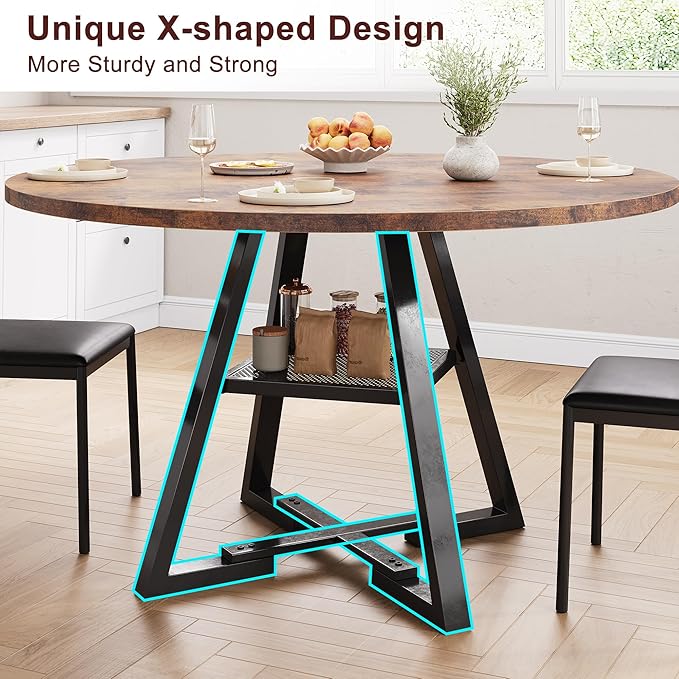 Round Dining Table Set for 4, Kitchen Table and Chairs for 4, Circle Table Round Pedestal Dining Room Dinner Dinette Table Set,5 Piece Space Saving Wood Kitchen & Dining Room Tables Set Furniture