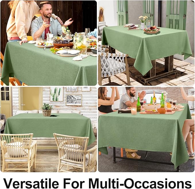 Smiry Rectangle Table Cloth Linen Textured, Waterproof Spillproof Anti-Wrinkle Burlap Tablecloth, Washable Decorative Fabric Table Cover for Dining, Party, Banquet, 54 x 78 Inch, Sage Green