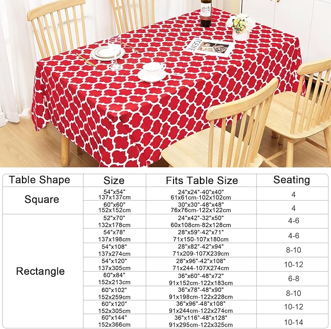 Smiry Rectangle Table Cloth, Waterproof Vinyl Tablecloth with Flannel Backing for Rectangle Tables, Wipeable Spillproof Plastic Tablecloths for Dining, Camping, Indoor and Outdoor (54"x120", Red)