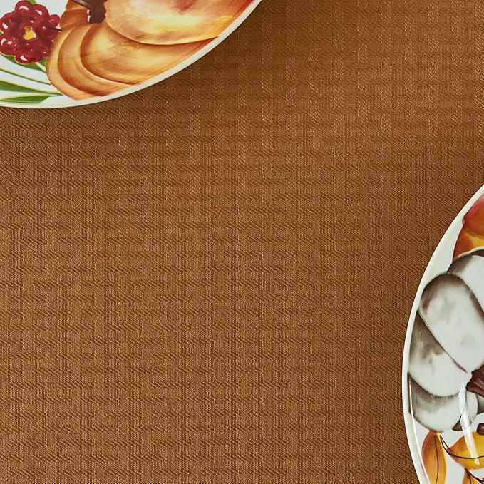 maxmill Fall Tablecloth Waterproof Spillproof Wrinkle Resistant Soft Weaved Texture Table Cloth for Harvest Thanksgiving Dinner and Party Indoor and Outdoor Use, Square 60 x 60 Inch, Amber