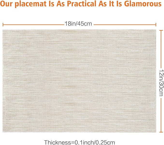 Placemats Set of 4,Washable,Heat and Stain Resistant Indoor/Outdoor Place mats,Vinyl Woven Non Slip Table Mats for Restaurant Table Protection,PVC Placemats(Beige White,4PCS)
