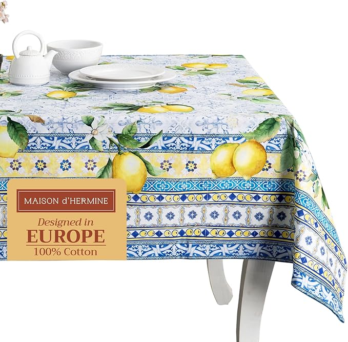 Maison d' Hermine Table Cloth Rectangle Table 100% Cotton 54 x 72 Inches Tablecloth Reusable Decorative for Dining Room Farmhouse Home Valentines Day Decorations Spring Summer - Citrus