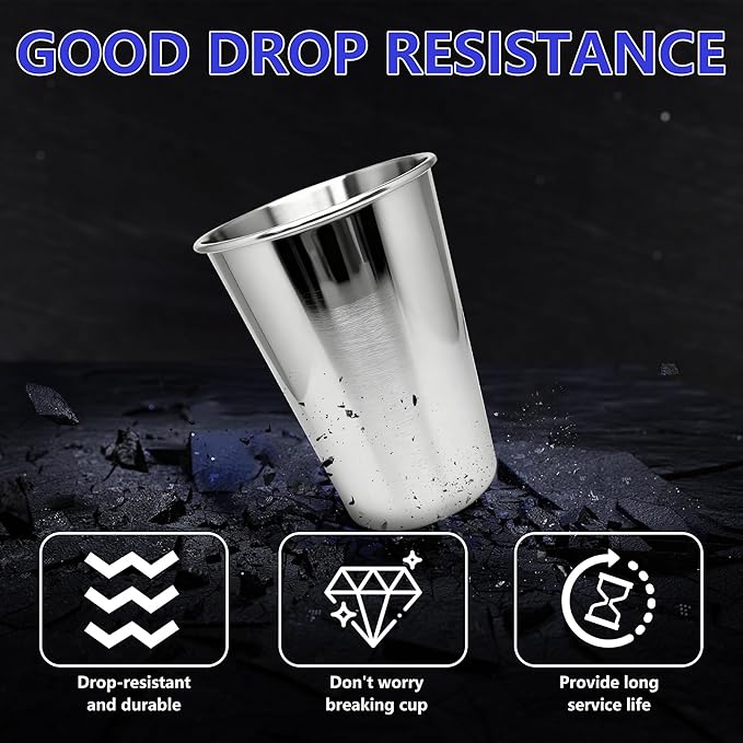 20PCS 20-OZ Tainless Steel Cups,Metal Cups, Stainless Steel Pint CupsStackable Unbreakable Drinking Glasses for Party, BBQ Camping, (100)