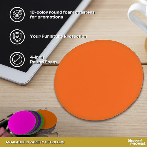 10 Round Foam Bud Coasters Pack, 4 inch - PU Foam, Party Favor - Neon Orange