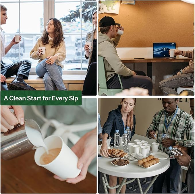 White Paper Cups 8 oz Disposable Coffee Cups, 300 Pack BPA Free Hot Cups, 300GSM Thickened White Disposable Cups, Bulk Small Drink Cups for Everyday Office Coffee Bar Supply Party Essentials