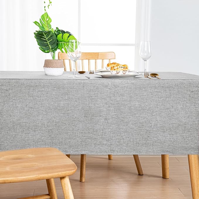 Hiasan 2 Pack Faux Linen Square Tablecloth - Wrinkle and Stain Resistant Washable Table Cloth for Kitchen Dining Room Holiday Table Cover for Party Dinner, Light Grey, 60 x 60 Inch