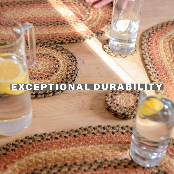 Homespice Russet Jute Braided Long Table Runner, Warm Country Decor, Multicolor Rectangle 11x36 - Rich Colors, Easy to Clean, Durable and Protects Furniture