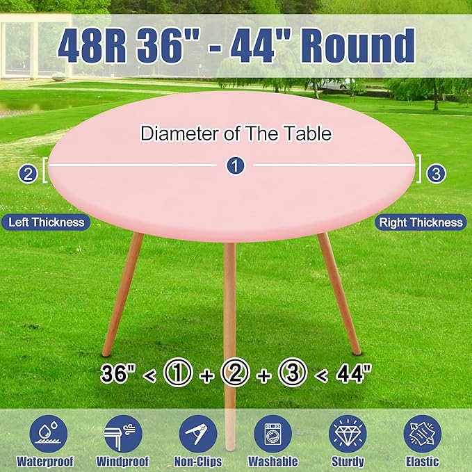 Round Spandex Valentines Day Tablecloth, Elastic Fitted Waterproof Tablecloths for 36"-44" Tables, Stretch Washable Picnic Table Cover for Camping, Dining, Indoor and Outdoor, Pink