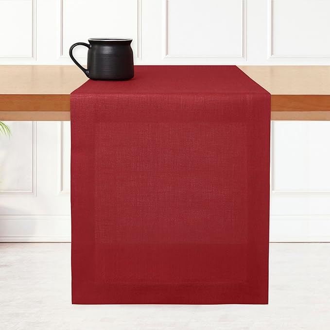 D'Moksha Homes Linen Red Table Runner 60 Inches - 100% Pure Linen Table Runner 14 x 60 Inch for Coffee Tables, Dresser, Valentines, Spring - Machine Washable