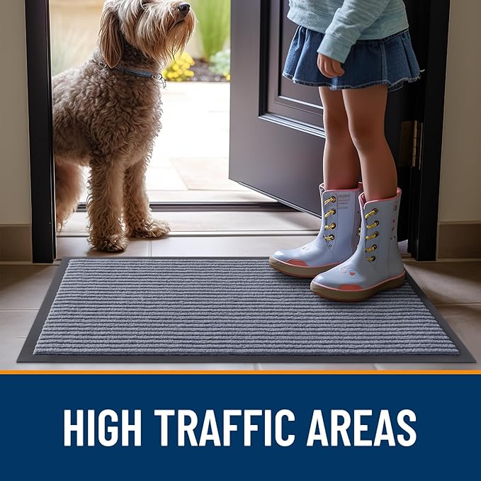 OLANLY Front Door Mat Indoor Outdoor Entrance, Waterproof Heavy Duty Doormat, Fade Resistant, Low Profile, Easy Clean Patio Porch Welcome Floor Mats for Entry, 59x34, Ash Grey