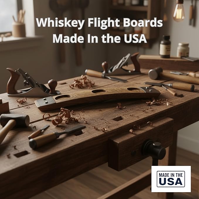 Barrel Stave Premium 3 Glass Whiskey Flight Serving Tray with Glencairn Glasses, Dark Walnut