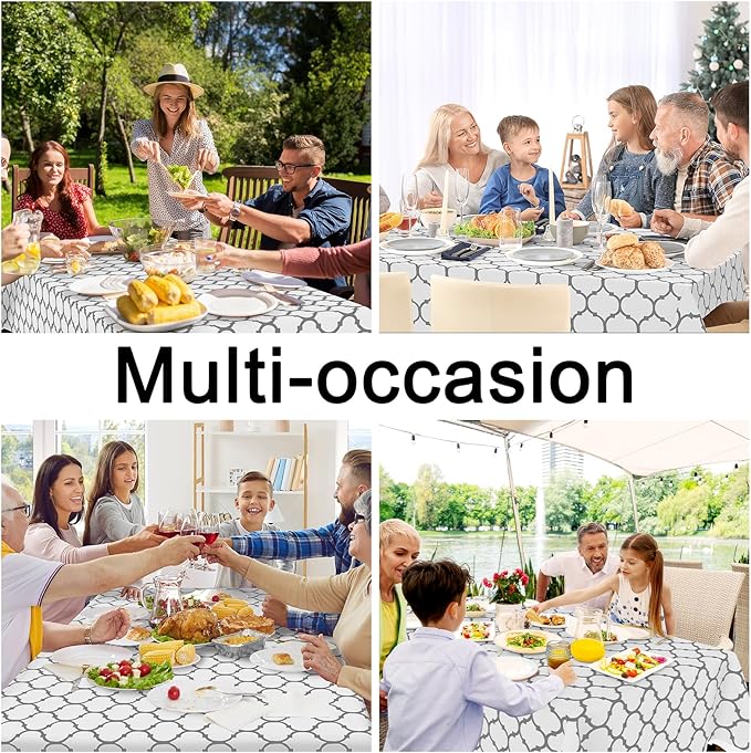 Smiry Rectangle Table Cloth, Waterproof Vinyl Tablecloth with Flannel Backing for Rectangle Tables, Wipeable Spillproof Plastic Tablecloths for Dining, Camping, Indoor and Outdoor (60"x144", White)