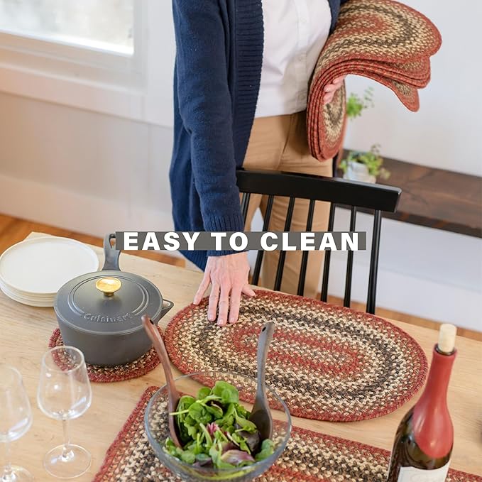 Homespice Chester Jute Woven Placemats, Warm Lodge and Cabin Decor, Set of 4, Red 13x19 Rectangle Table Mats - Vibrant Colors, Durable, Easy to Clean and Protects Furniture