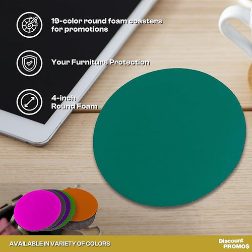 10 Round Foam Bud Coasters Pack, 4 inch - PU Foam, Party Favor - Turquoise
