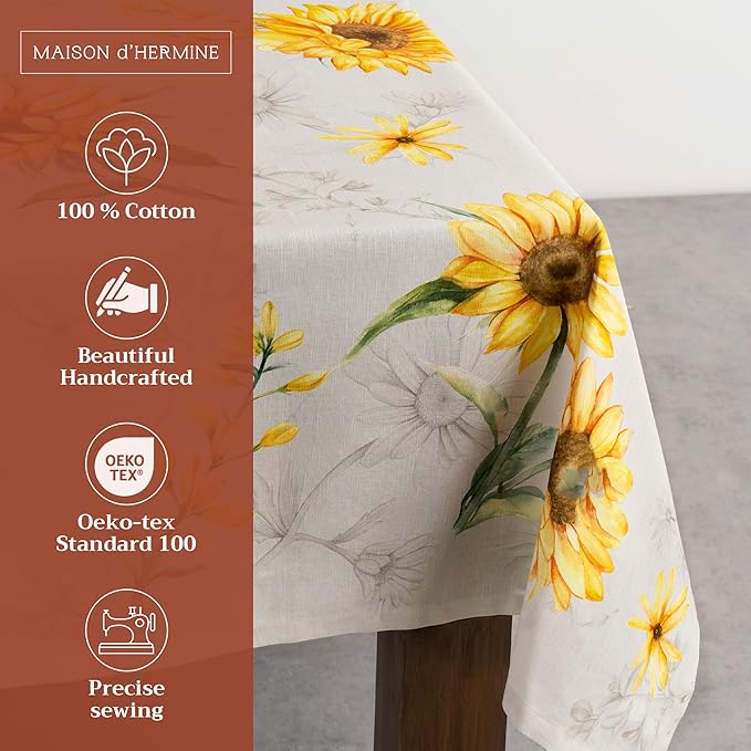 Maison d' Hermine Table Cloth Square Table 100% Cotton 60 x 60 Inches Tablecloth Reusable Decorative for Dining Room Farmhouse Home Valentines Day Decorations Spring Summer - Candice