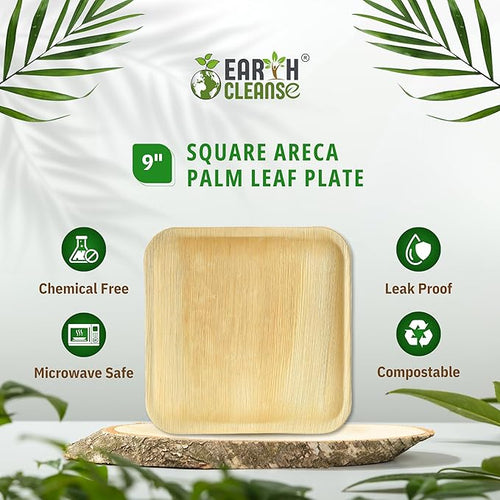 100% Compostable Palm Leaf Plates 9 Inch Square (50 Pack) | Disposable Biodegradable Plates Like Bamboo & Wooden | Microwave & Oven Safe | Eco-Friendly