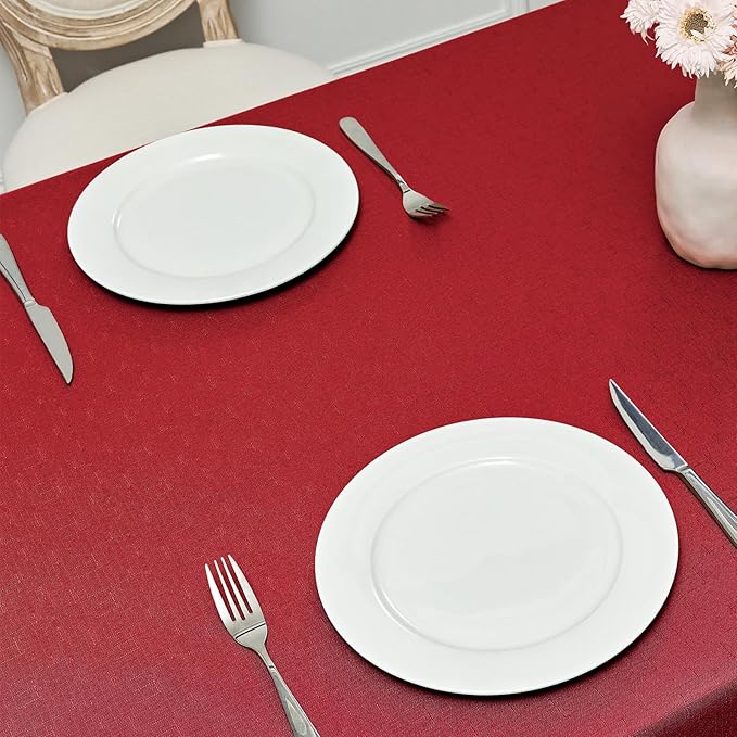 2 Pack Rectangle Tablecloth, 60x104 inch, Water Resistant Wrinkle Free Linen Textured Table Cloth Washable, Decorative Fabric Table Cover for Dining, Party and Camping, Red