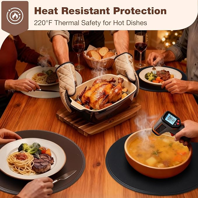 Round Vinyl Pink Placemats Set of 6, Faux Leather Waterproof Wipeable Heat Resistant Place Mats, Washable Table Mats for Halloween, Thanksgiving & Christmas Dinner(Pink)