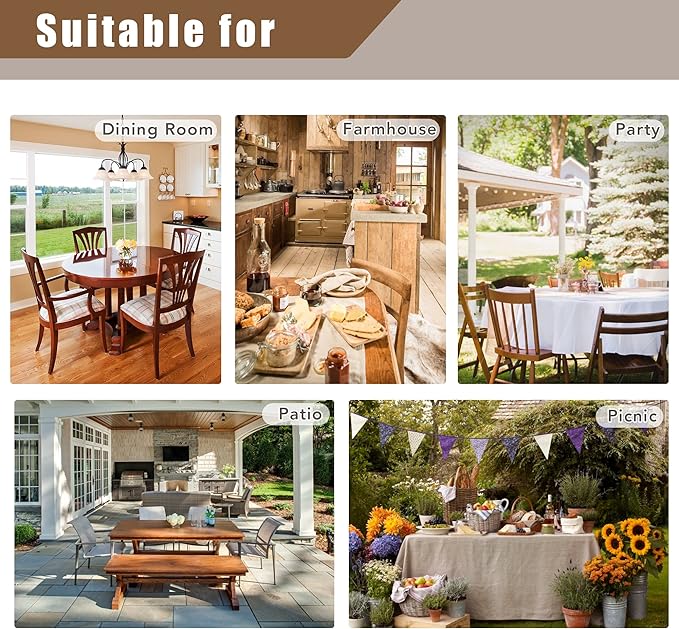 Fitable Faux Linen Round Tablecloths 60 Inch in Diameter - 2 Pack Faux Burlap Table Clothes for Kitchen, Dining Room, Party, Farmhouse, Outdoor (Great for 20"-48" Round Tables, Khaki)