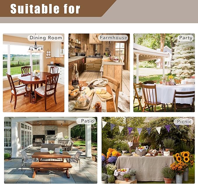 Fitable Faux Linen Textured Beige Round Tablecloths 60 Inches - 2 Pack Faux Burlap Table Clothes for Banquet, Party, Dining, Farmhouse, Outdoor (Great for 20"-48" Round Tables)