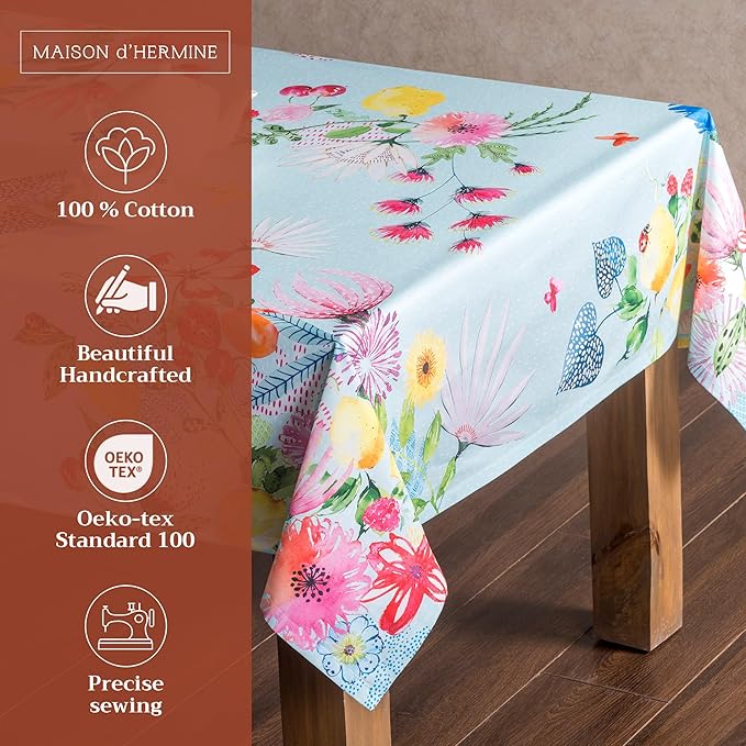 Maison d' Hermine Table Cloth Rectangle Table 100% Cotton 60 x 90 Inches Tablecloth Reusable Decorative for Dining Room Farmhouse Home Valentines Day Decorations Spring Summer - Jardin D'Ete - Mint