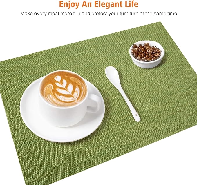 Placemats Set of 12,Washable,Heat and Stain Resistant Indoor/Outdoor Place mats,Vinyl Woven Non Slip Table Mats for Restaurant Table Protection,PVC Placemats(Green,12PCS)