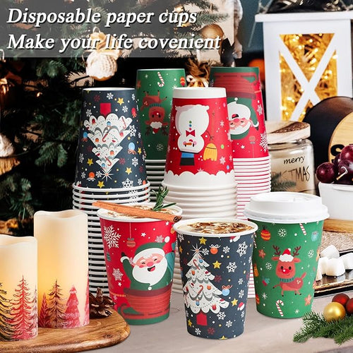 100 Pack 12 oz Paper Cups with Lids, Disposable Coffee Cups for Christmas, To Go Cups for Hot and Cold Drinks, Beverage