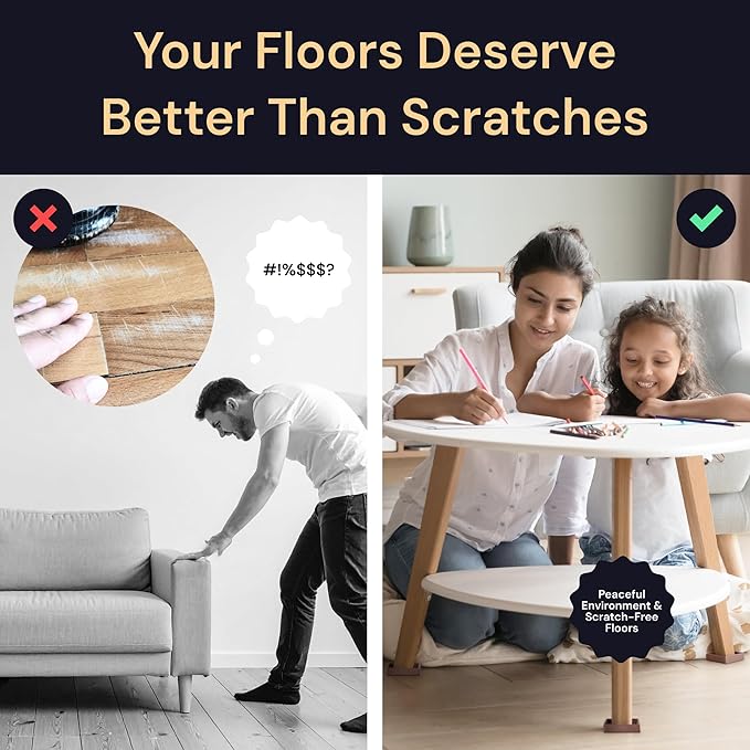 CasterMaster Non-Slip Rubber Furniture Pads - 2x2in Pack of 8 Black - Floor Scratch Protector - Anti-Skid Design & Keep Furniture from Sliding - Caster Cups & Rubber Feet