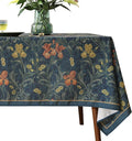 patdrea Designer Dark Blue Linen Rectangle Tablecloth,Vintage French Rustic Floral Pattern Tablecloths,Decorative Table Cover Cloth for Kitchen,Dining,Tea Party,Home,Christmas,55"*71"