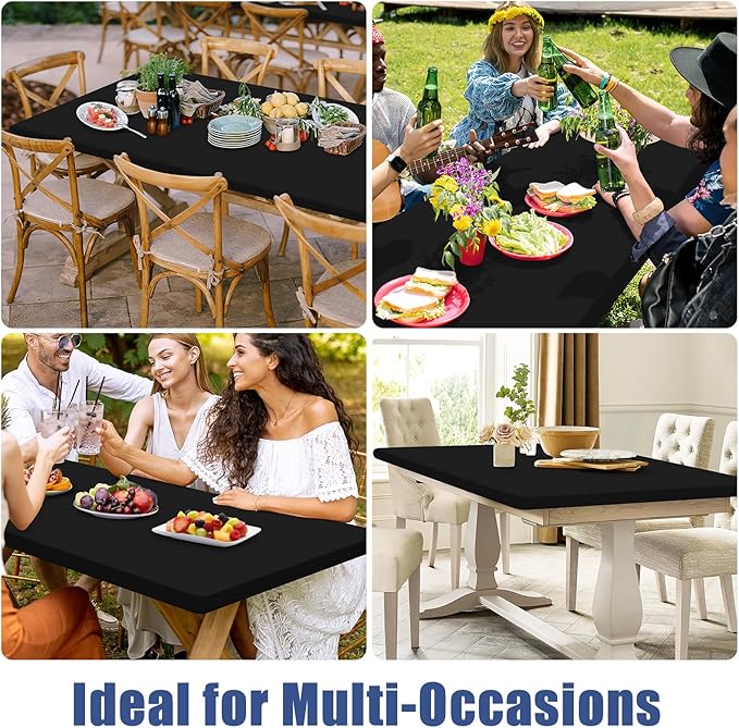 Spandex 8 Foot Rectangle Table Cloth 2 Pack, Elastic Fitted Tablecloths for Picnic, Stretch Washable Patio Table Cover for Outdoor, Camping, Banquet and Parties (Black, 36"x96")