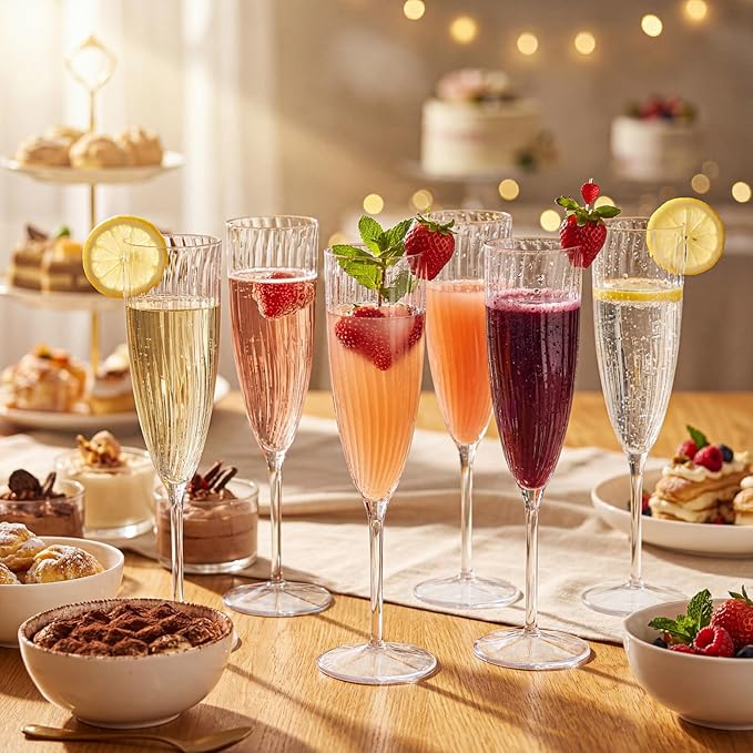 WDF 36PCS Clear Champagne Flutes Plastic - 6 OZ Clear Disposable Champagne Flutes Party Supplies for Wedding/Birthday/Parties