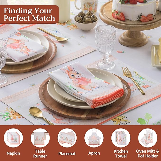 Maison d' Hermine Table Cloth Rectangle Table 100% Cotton 60 x 108 Inches Tablecloth Reusable Decorative for Dining Room Farmhouse Home Valentines Day Decorations Spring Summer - Bunny Party