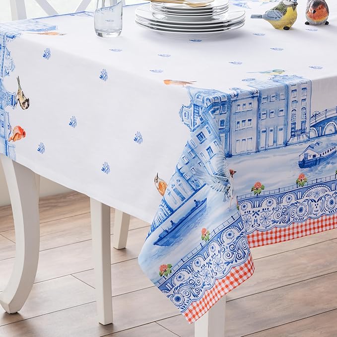 Maison d' Hermine Table Cloth Rectangle Table 100% Cotton 60 x 120 Inches Tablecloth Reusable Decorative for Dining Room Farmhouse Home Valentines Day Decorations Spring Summer - Amsterdam Canals