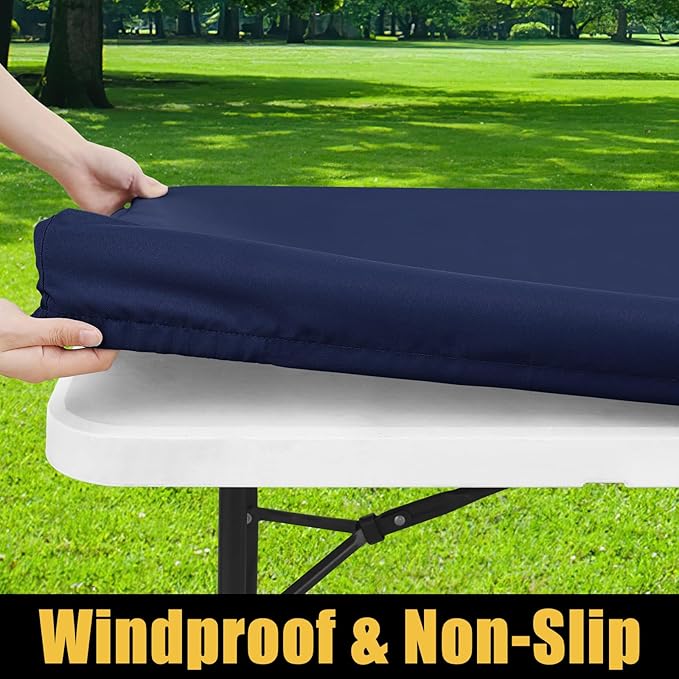 Smiry Rectangle Picnic Table Cloth, Waterproof Elastic Fitted Tablecloths for 8 Foot Tables, Washable Polyester Table Cover for Camping, Indoor and Outdoor (Navy, 30"x96")
