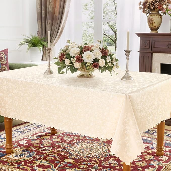 Smiry Rectangle Table Cloth, Waterproof Heavy Duty Vinyl Tablecloths, Wipeable Washable Table Cover for Kitchen and Dining Room (Beige, 52" X 70")