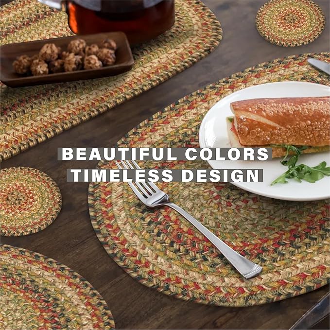 Homespice Kingston Premium Jute Braided Placemat Set of 4-10x15 Rectangular Multi Color Reversible, Natural Jute Yarn Rustic, Country, Primitive, Farmhouse Style